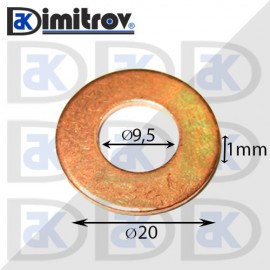 Дифтунга Ø  9,5 х Ø 20 х 1 mm медна